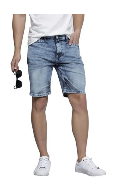 men in denim shorts